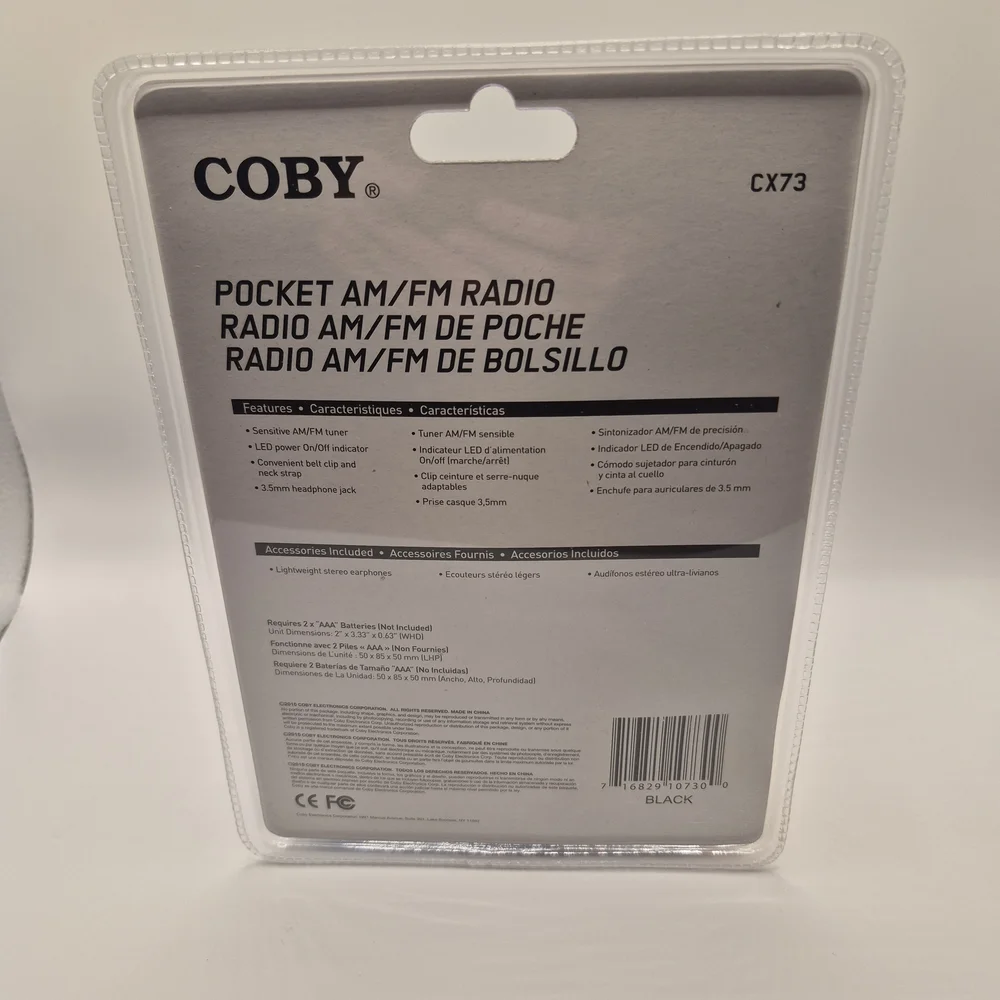 Coby CX73 Pocket AM/FM Radio with Earphones (Black) New‎ & Factory Sealed